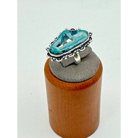 Dragon Vein Agate Stone Estate Ring .925 Stone Sz 6 - 5.77 Grams - Beautiful - Picture 1 of 4